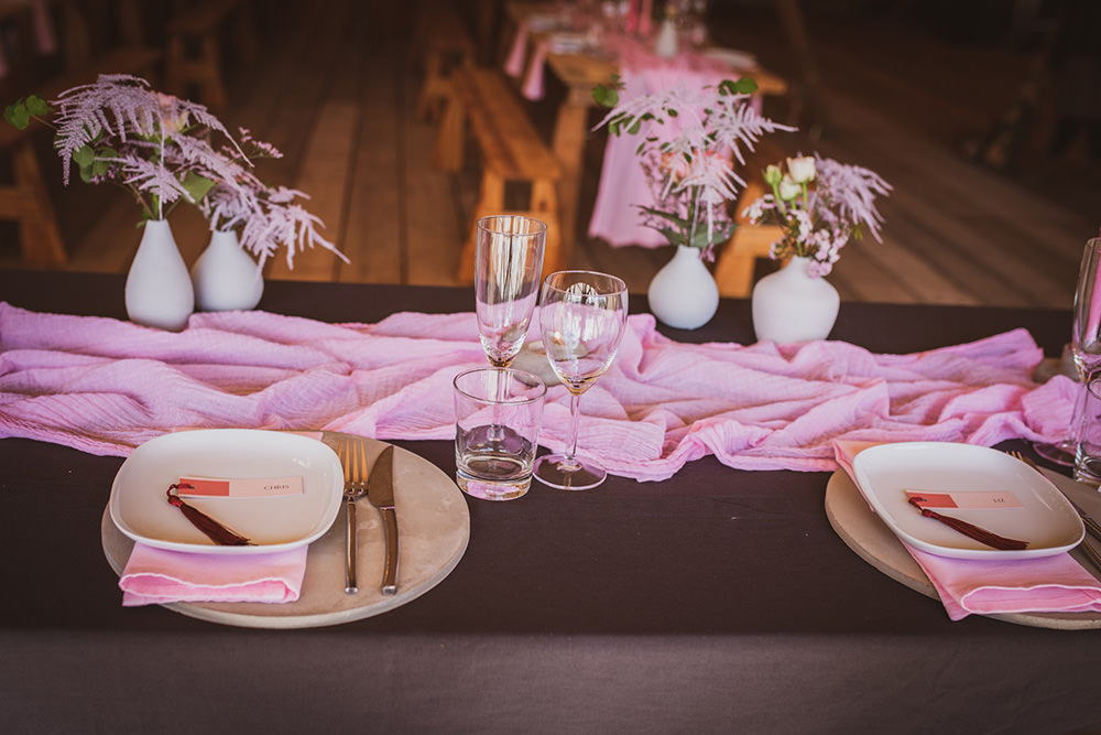 Table Decor Tablescape Pink Runner Candles Flowers Rustic Blush Wedding Ideas Hannah Brooke Photography