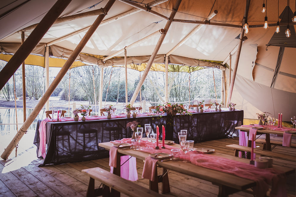 Table Decor Tablescape Pink Runner Candles Flowers Rustic Tipi Blush Wedding Ideas Hannah Brooke Photography