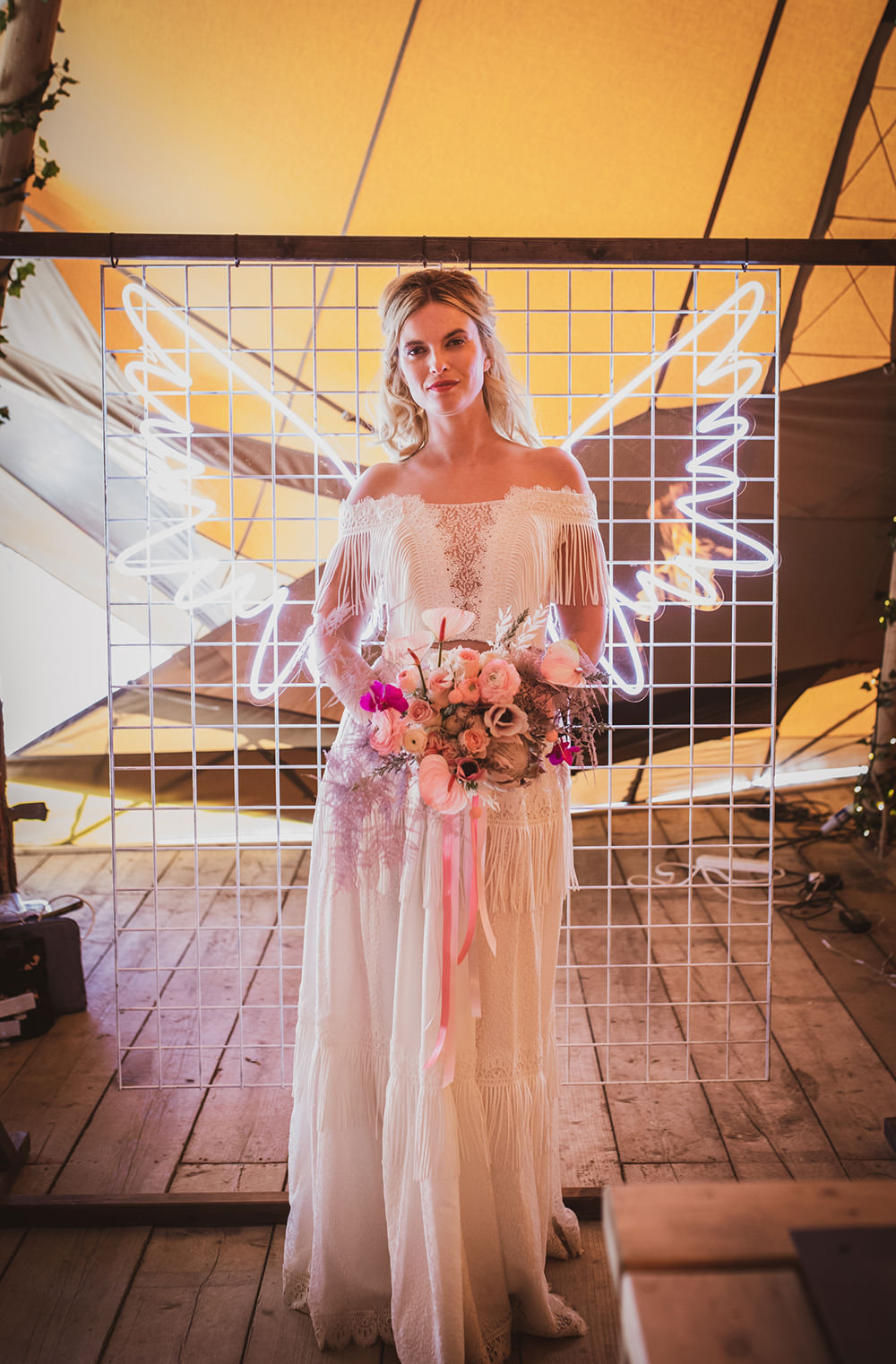 Neon Sign Lights Bride Bridal Wings Wedding Ideas Hannah Brooke Photography