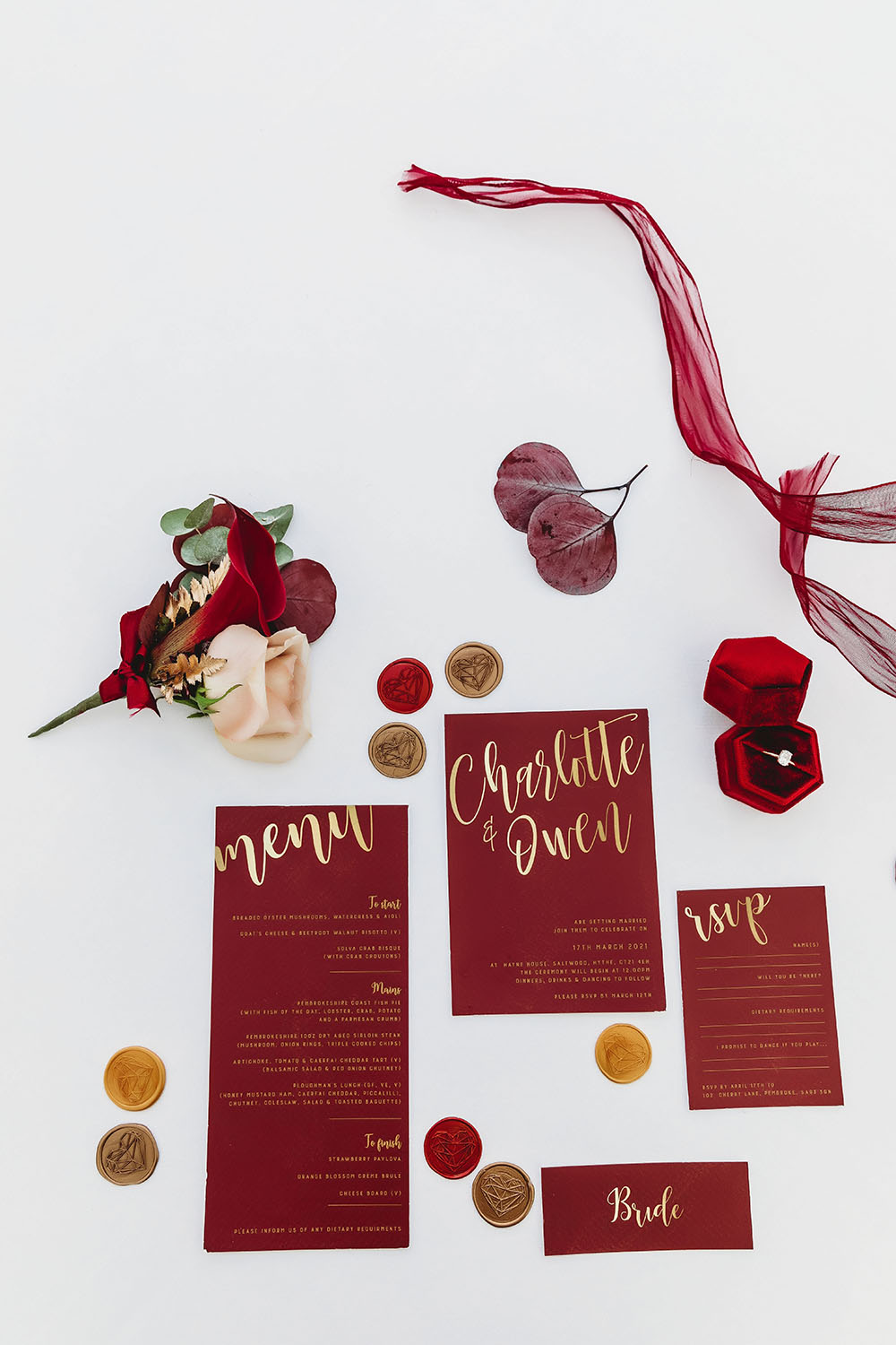 Stationery Invites Invitation Gold Burgundy Wedding Theme Victoria Crocker Photography