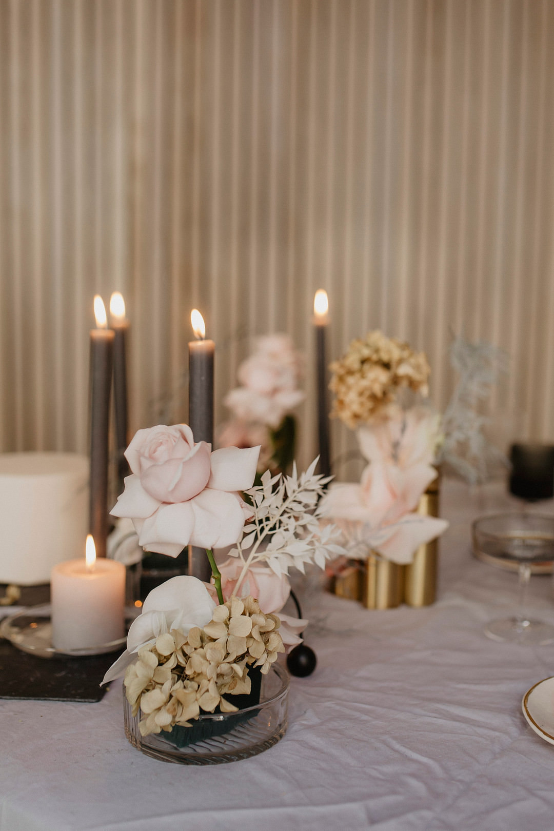 Table Decor Grey Candles Pink Flowers Tablescape Croatia Wedding Inspiration Josipa Weddings
