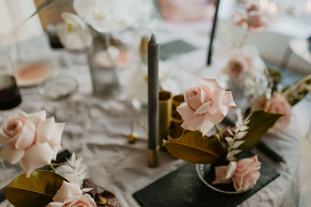Table Decor Grey Candles Pink Flowers Tablescape Croatia Wedding Inspiration Josipa Weddings