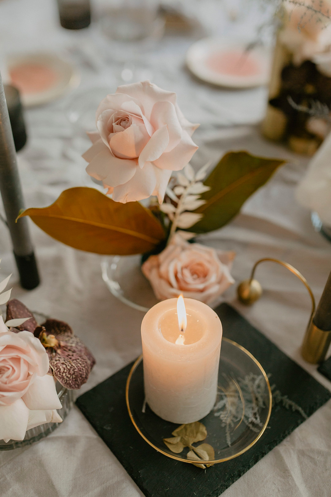 Table Decor Grey Candles Pink Flowers Tablescape Croatia Wedding Inspiration Josipa Weddings
