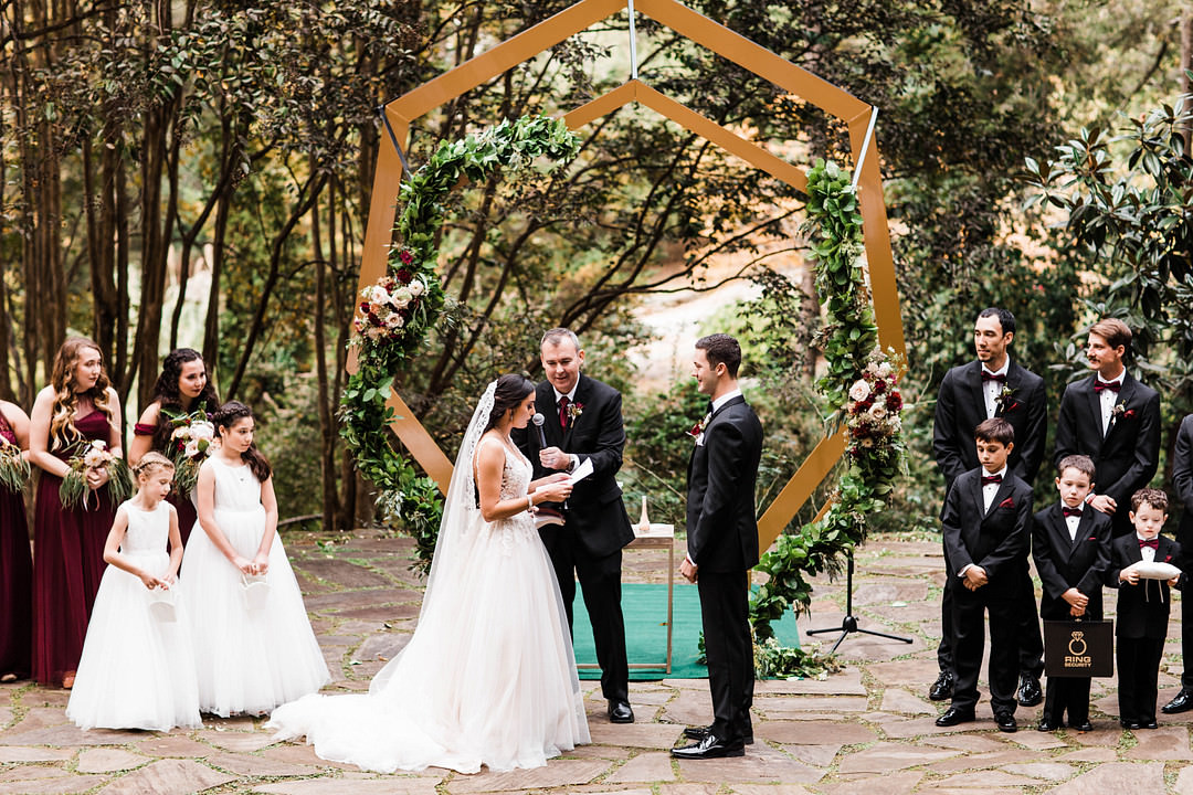 Hexagon Flower Arch Ceremony Aisle Woodland Dunaway Gardens Wedding Sheena Shahangian Photography