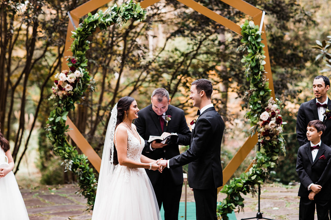 Hexagon Flower Arch Ceremony Aisle Woodland Dunaway Gardens Wedding Sheena Shahangian Photography