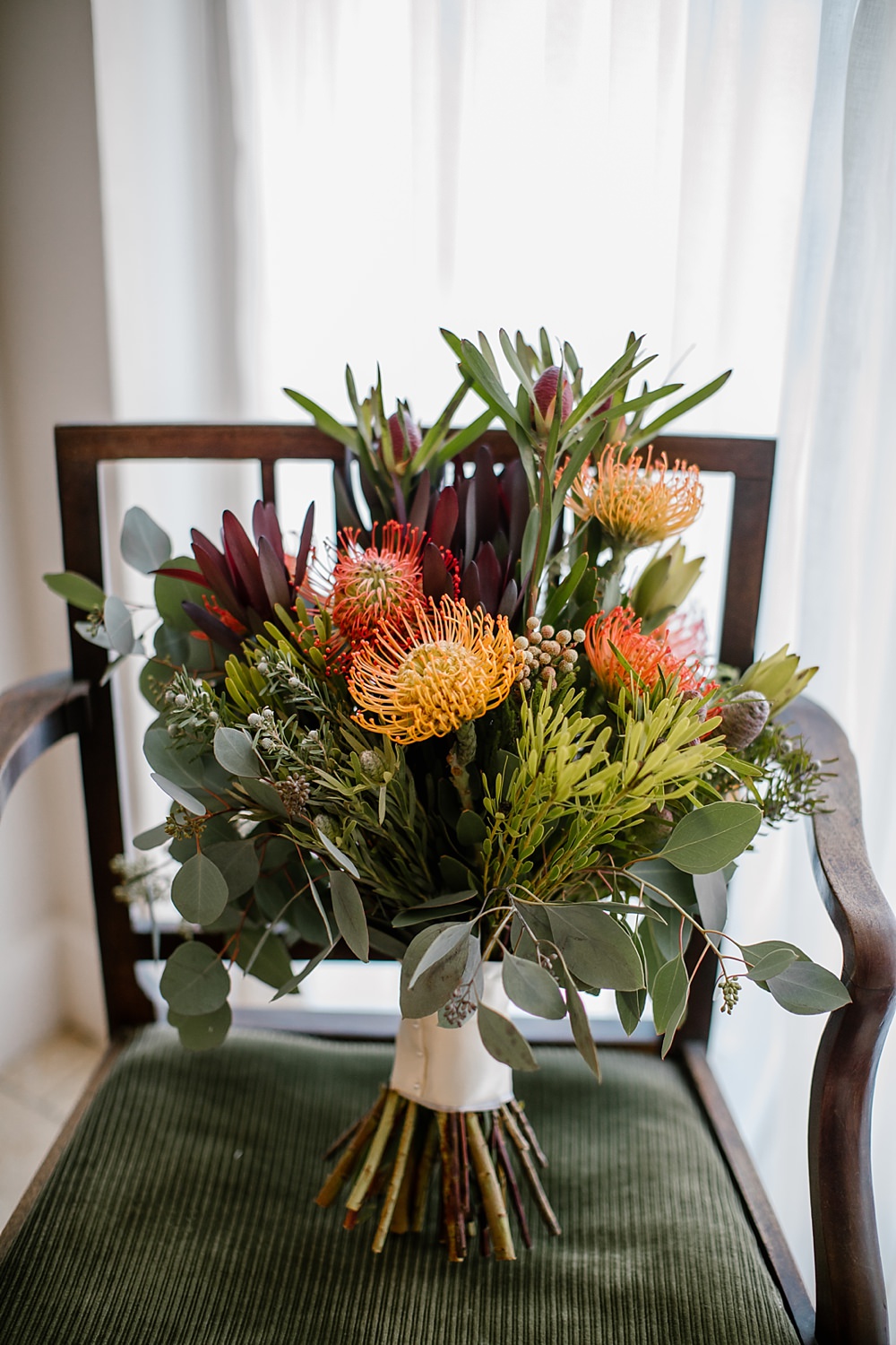 Elms Barn Wedding Katherine Ashdown Photography Bouquet Flowers Bride Bridal Protea