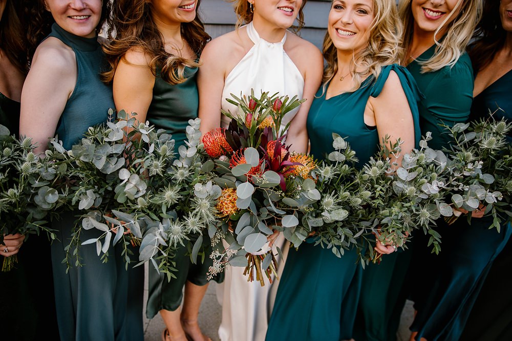 Bouquet Flowers Bride Bridal Protea Eucalyptus Bridesmaid Elms Barn Wedding Katherine Ashdown Photography