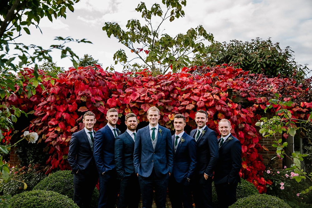 Groom Suit Navy Grey Waistcoat Green Tie Groomsmen Elms Barn Wedding Katherine Ashdown Photography