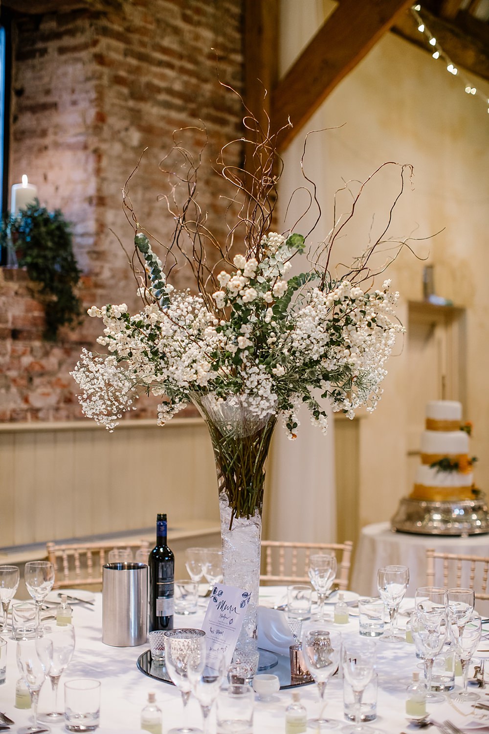 Tall Centrepiece Table Decor Greenery Elms Barn Wedding Katherine Ashdown Photography