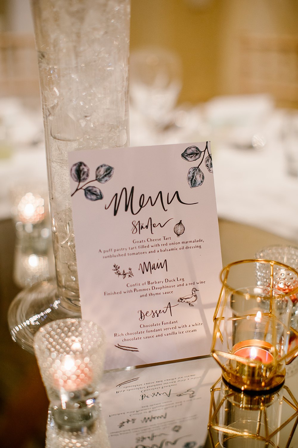 Menu Candles Elms Barn Wedding Katherine Ashdown Photography