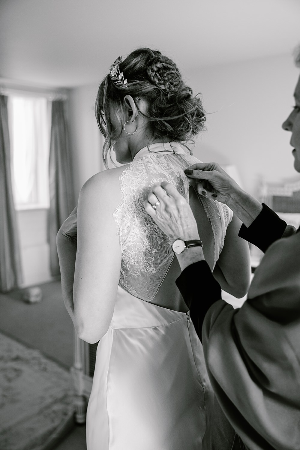 Dress Gown Bride Bridal Halterneck Elms Barn Wedding Katherine Ashdown Photography