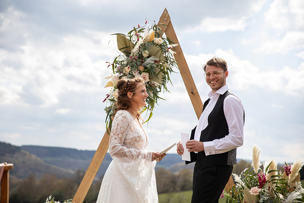 Triangle Flower Arch Ceremony Backdrop Aisle Field Wedding Sarita White Photography