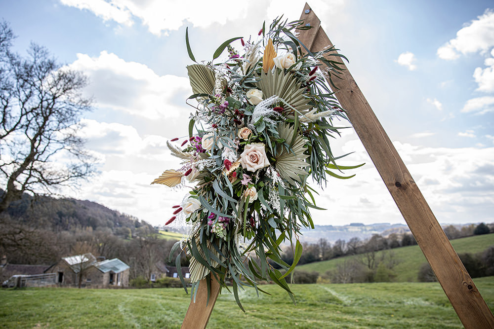 Triangle Flower Arch Ceremony Backdrop Aisle Field Wedding Sarita White Photography
