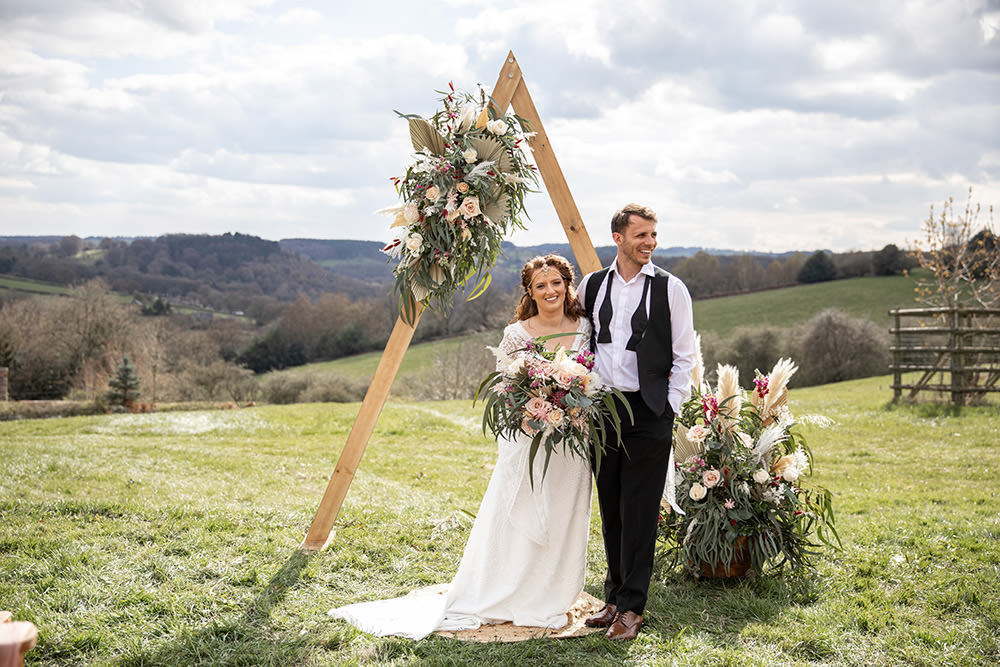 Field Wedding Sarita White Photography Triangle Flower Arch Ceremony Backdrop Aisle