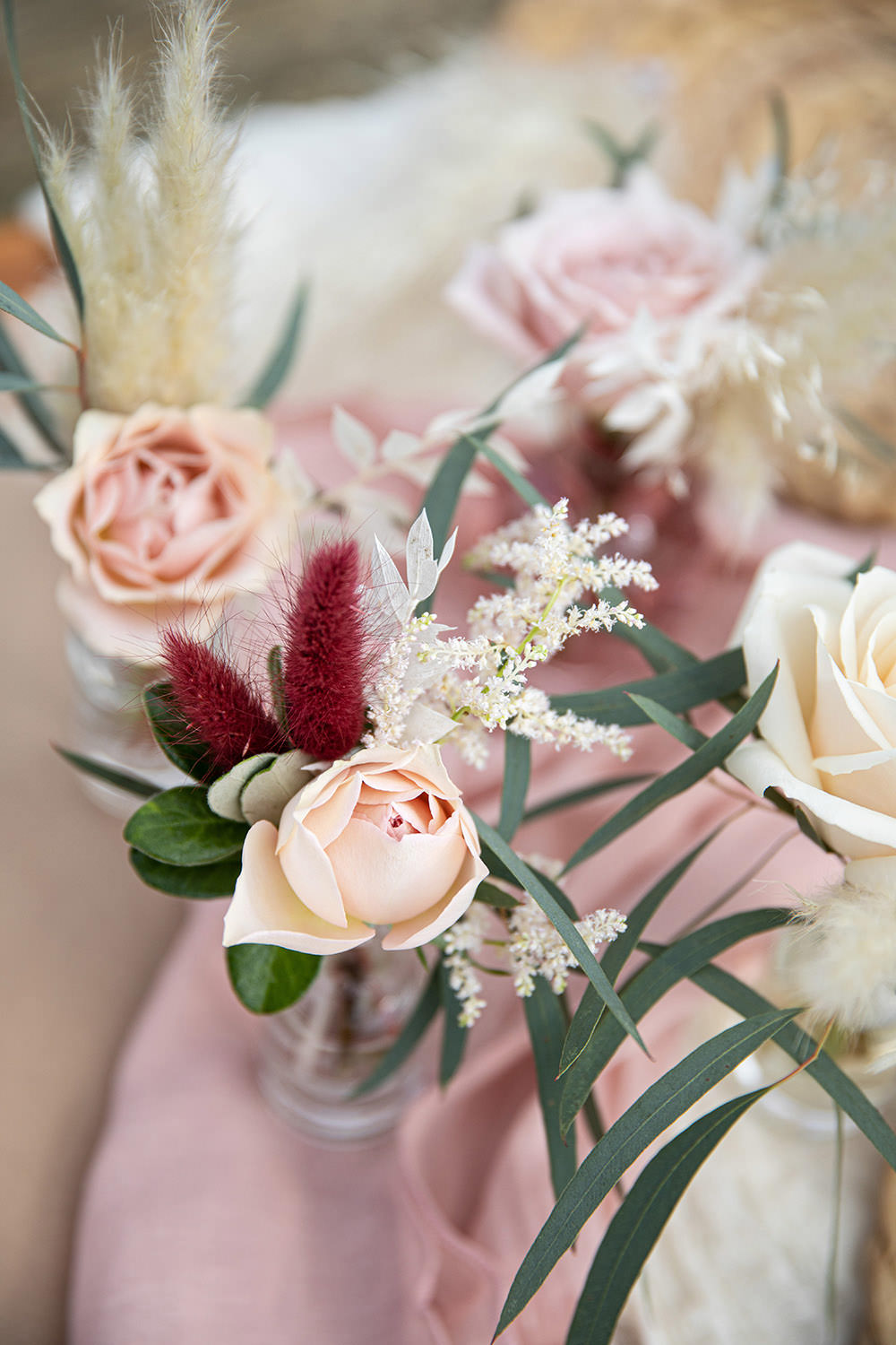Bottle Flowers Pink Red Field Wedding Sarita White Photography
