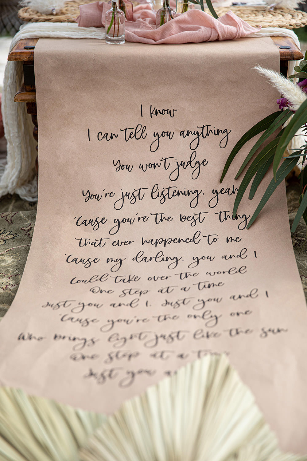 Words Quote Table Runner Banner Paper Decor Field Wedding Sarita White Photography