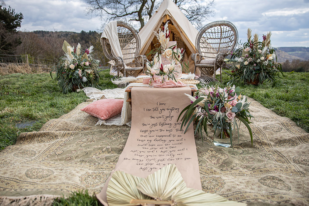 Words Quote Table Runner Banner Paper Decor Field Wedding Sarita White Photography