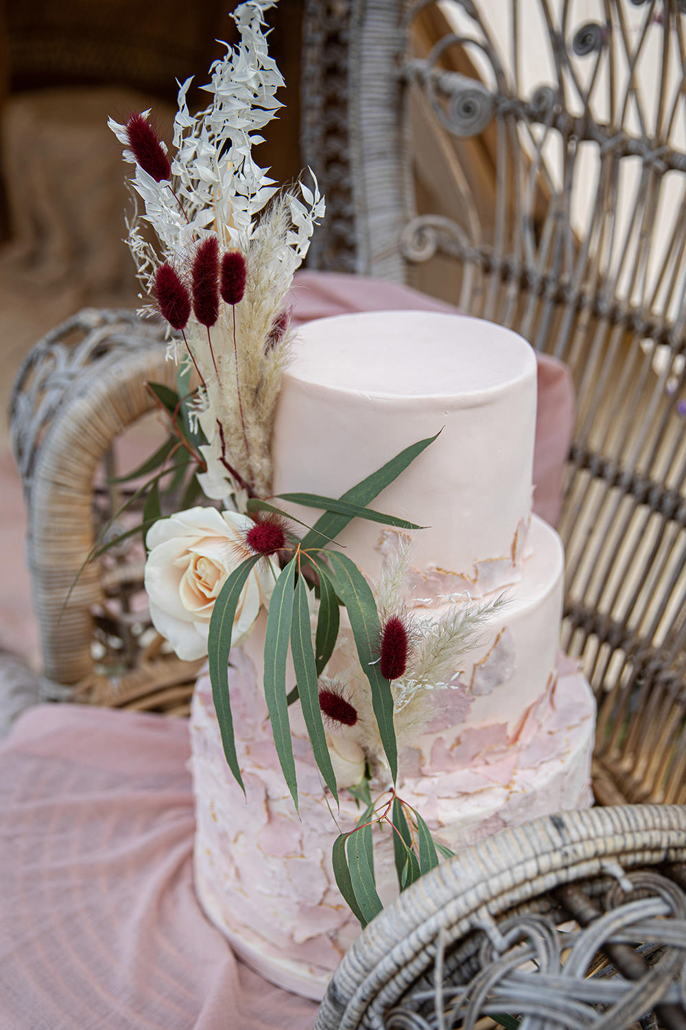 Iced Cake Pampas Grass Flowers Pink Field Wedding Sarita White Photography