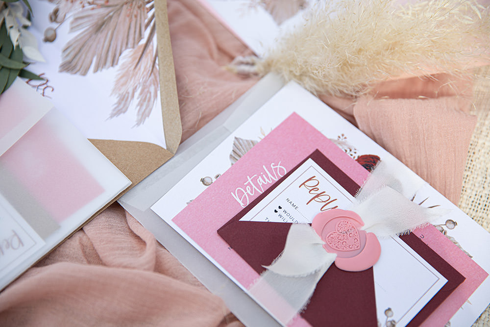 Pink Red Stationery Invite Invitation Field Wedding Sarita White Photography