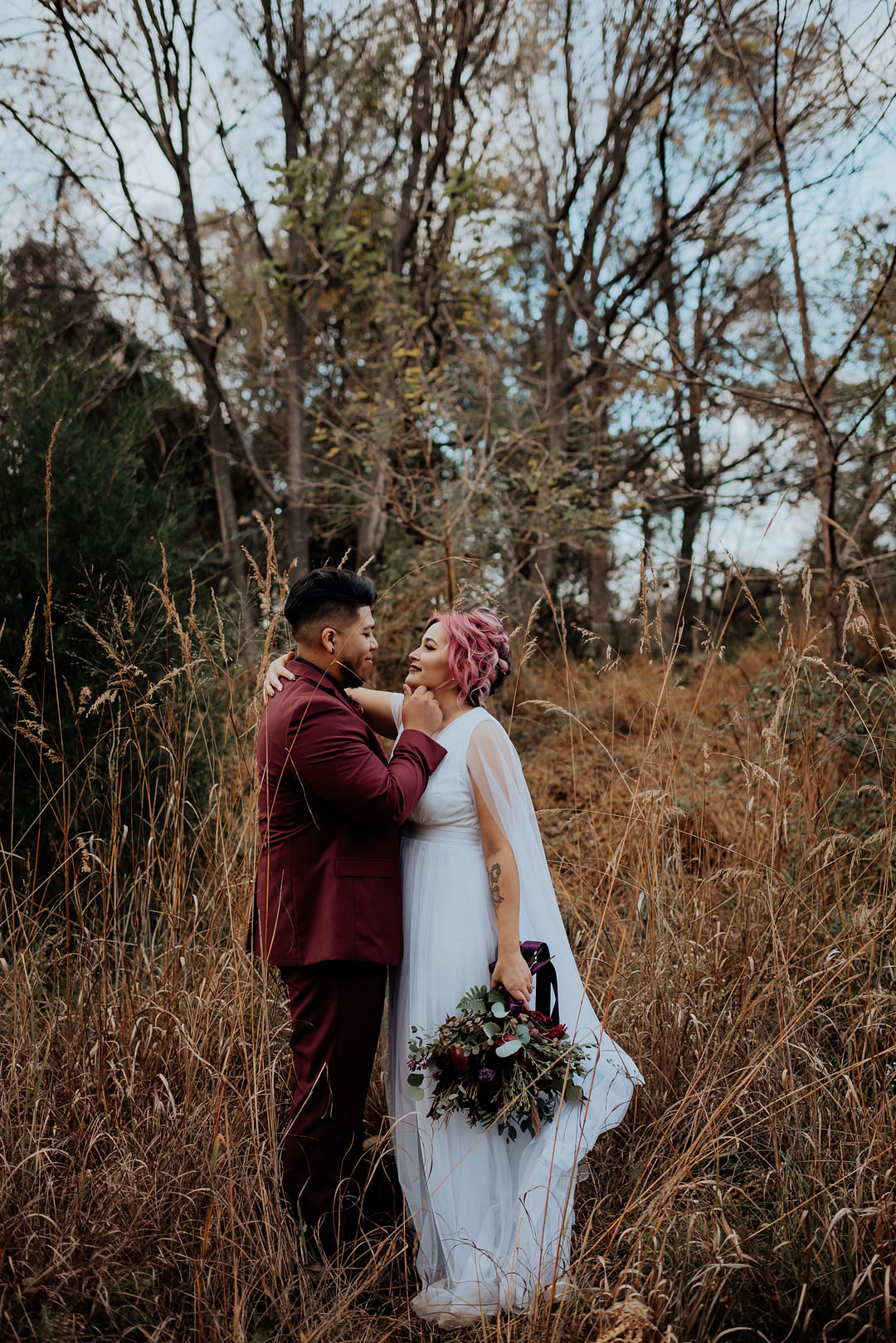 Dress Gown Bride Bridal Cape Sleeves Halloween Elopement Flit Photography