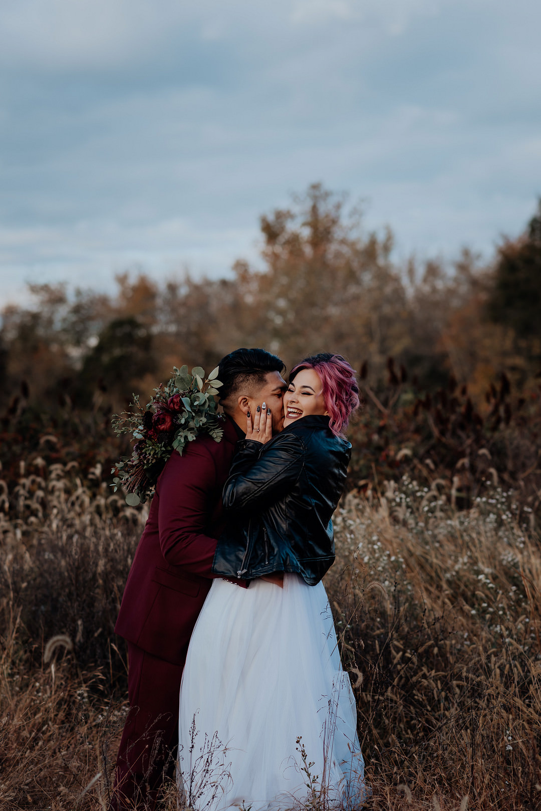 Halloween Elopement Flit Photography Bride Bridal Leather Jacket