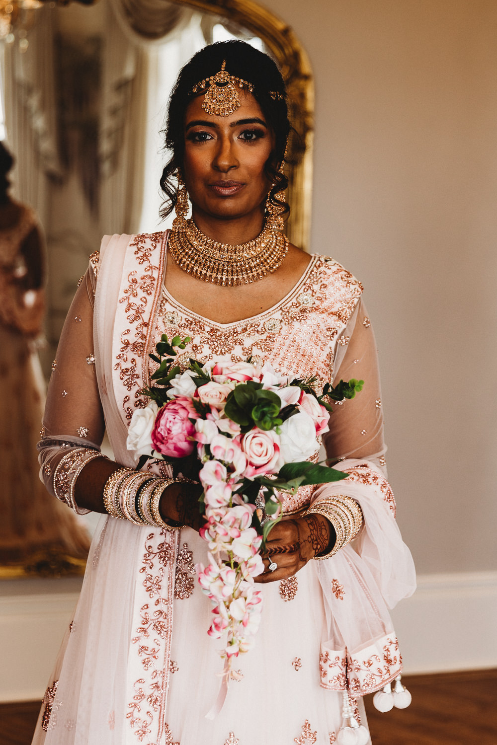 Bride Bridal Dress Gown Pink Embroidered Asian Hylands House Wedding Joseph Kinerman Photography