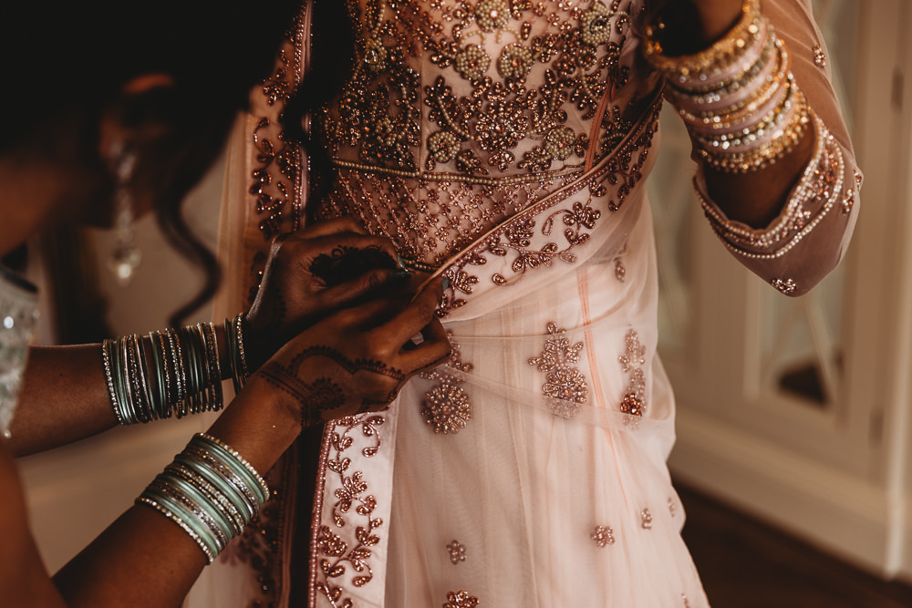Bride Bridal Dress Gown Pink Embroidered Asian Hylands House Wedding Joseph Kinerman Photography