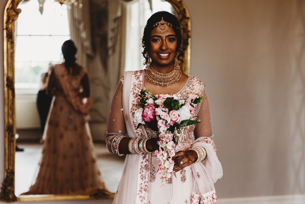 Bride Bridal Dress Gown Pink Embroidered Asian Hylands House Wedding Joseph Kinerman Photography