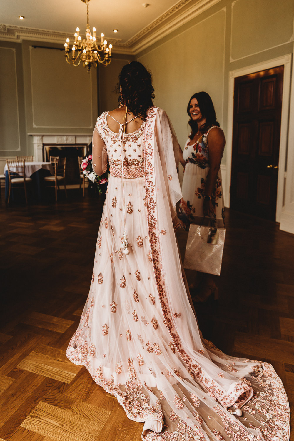 Bride Bridal Dress Gown Pink Embroidered Asian Hylands House Wedding Joseph Kinerman Photography