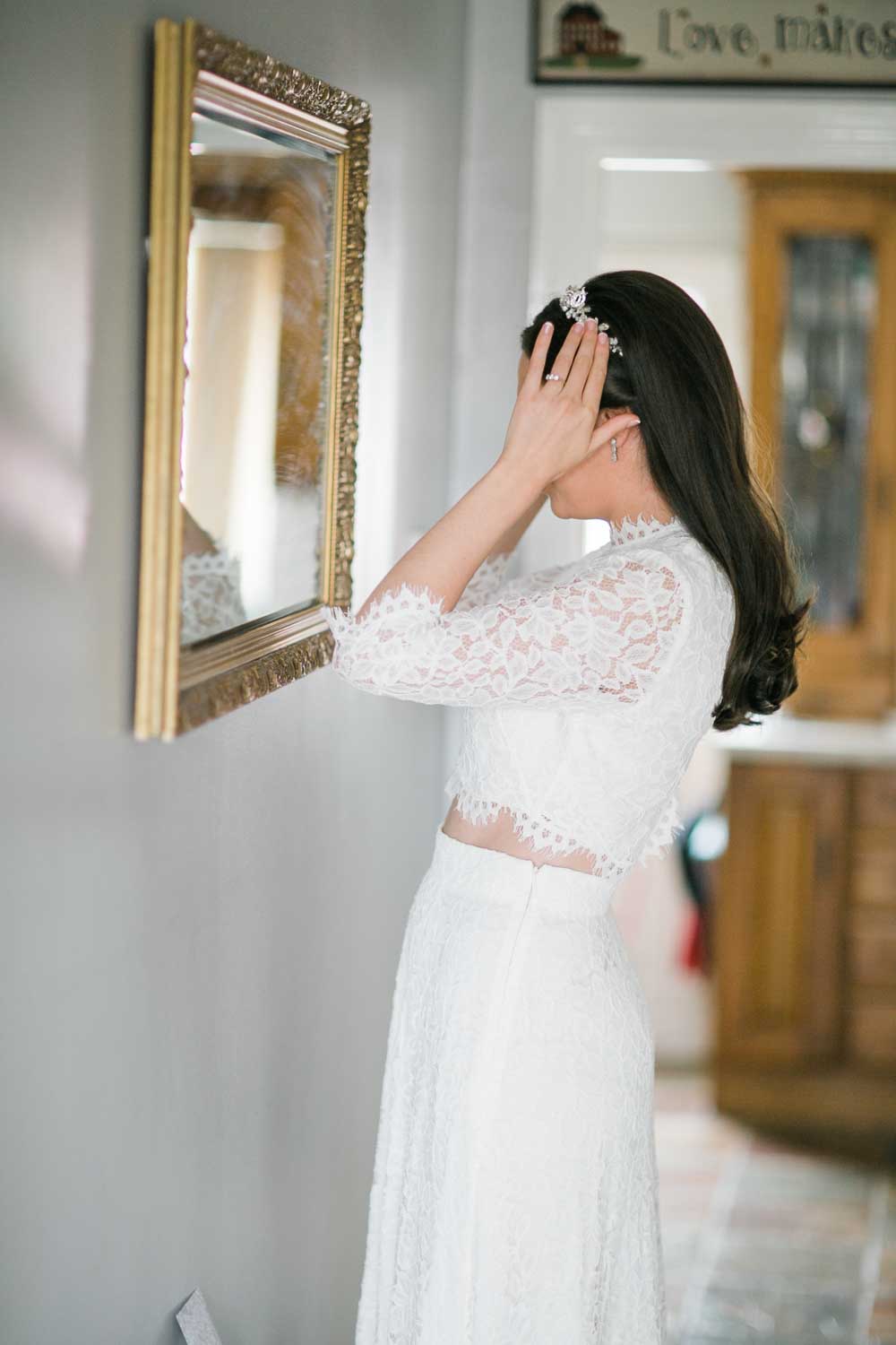 Dress Gown Bride Bridal Two Piece Skirt Top Lace Jetty Wedding Vickey Donaldson Photography