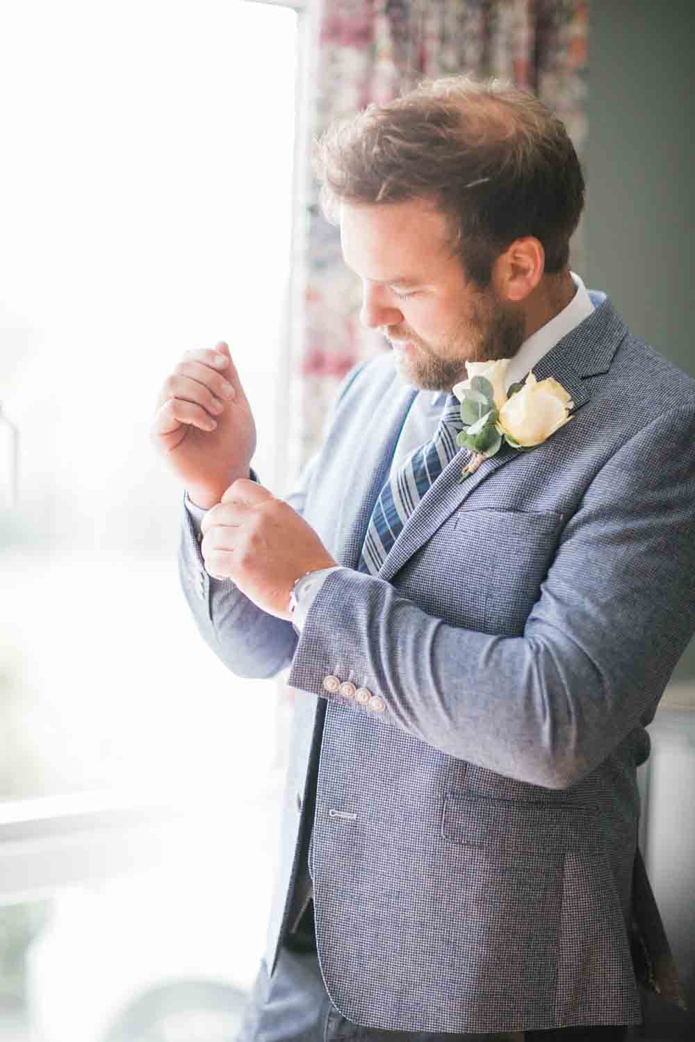 Groom Suit Blue Jacket Tie Waistcoat Jetty Wedding Vickey Donaldson Photography
