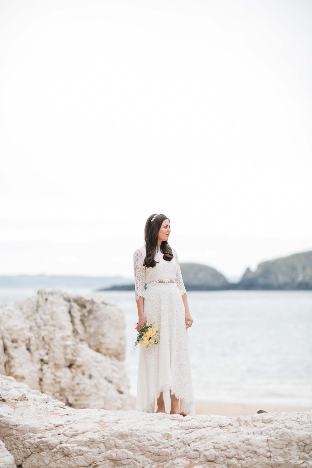 Dress Gown Bride Bridal Two Piece Skirt Top Lace Jetty Wedding Vickey Donaldson Photography