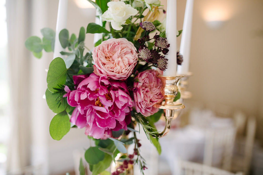 Nanpantan Hall Wedding Aden Priest Photography Candlabra Flowers Centrepiece