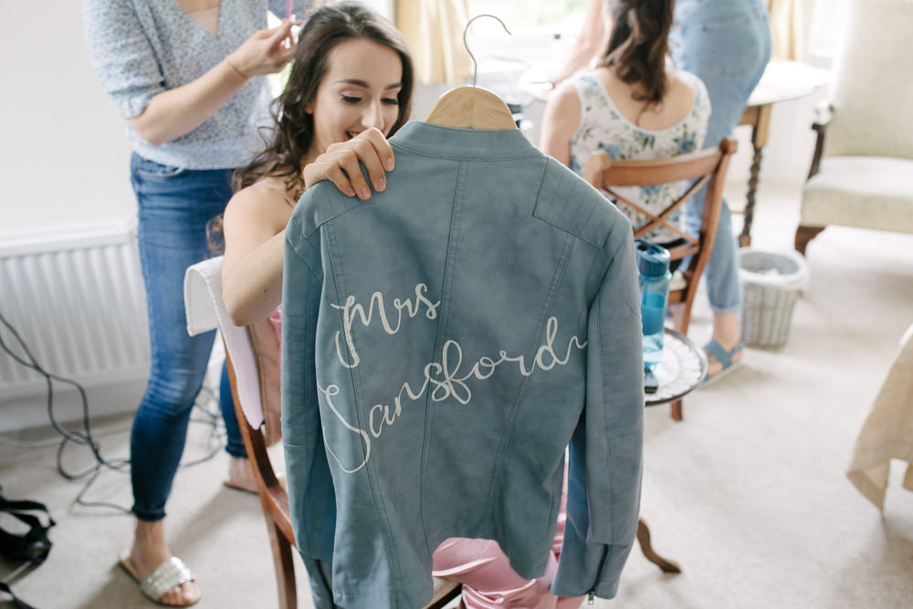 Nanpantan Hall Wedding Aden Priest Photography Bride Bridal Denim Jacket
