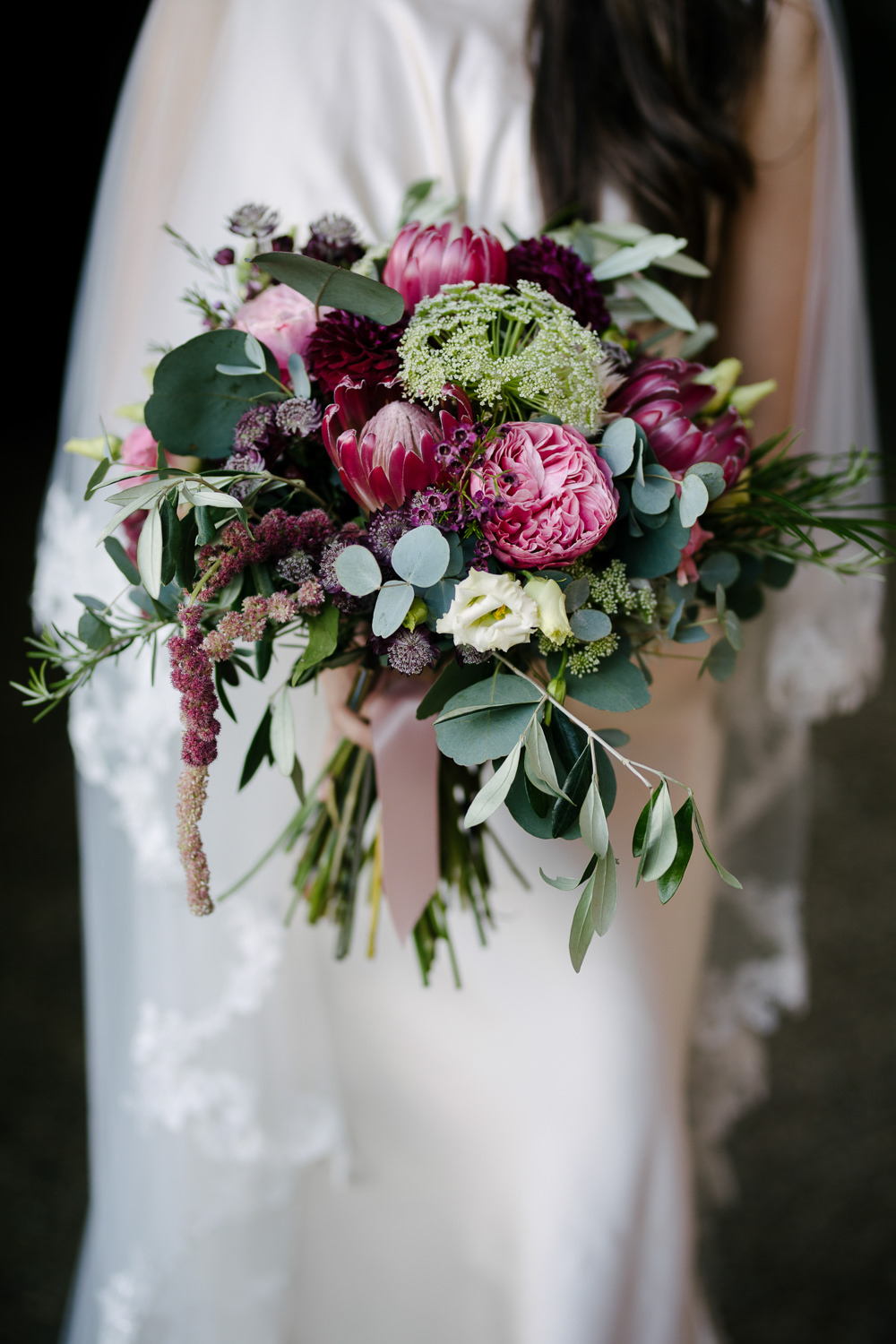 Nanpantan Hall Wedding Aden Priest Photography Bouquet Flowers Bride Bridal Protea Red