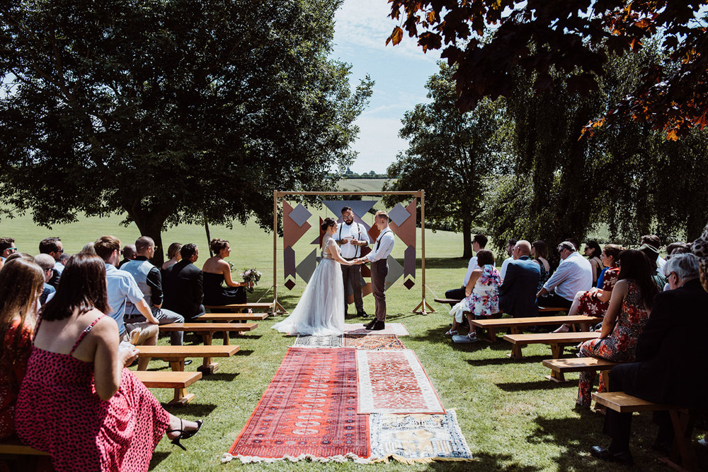 Aisle Ceremony Outdoors Rugs Geometric Backdrop Northease Manor Wedding Kitty Wheeler Shaw