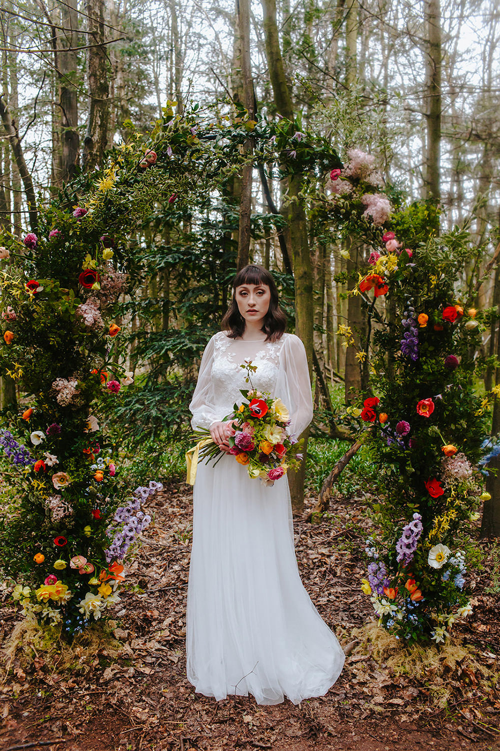 Bride Bridal Dress Gown Long Sleeves Rainbow Wedding Forest Holly Smith