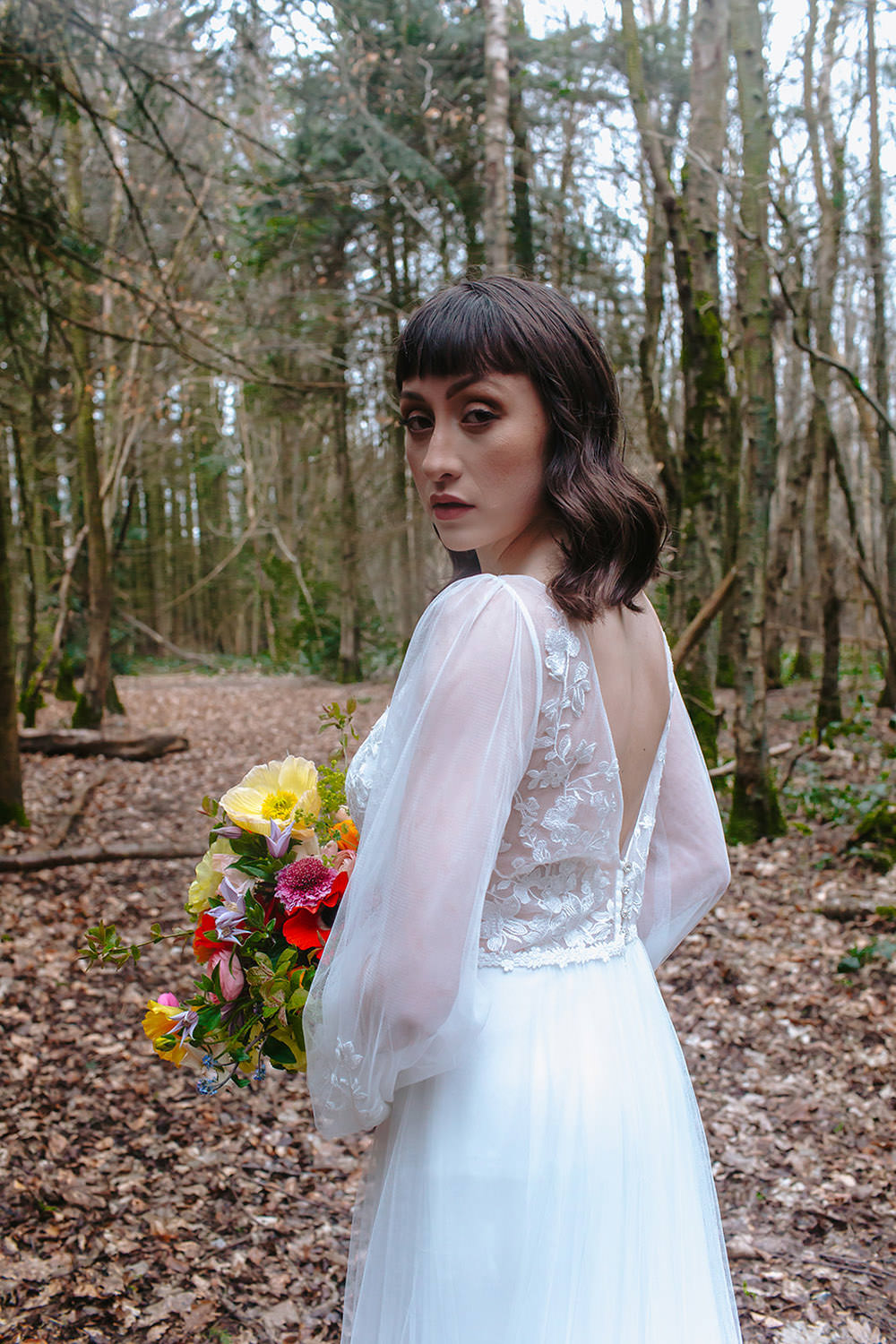 Bride Bridal Dress Gown Long Sleeves Rainbow Wedding Forest Holly Smith