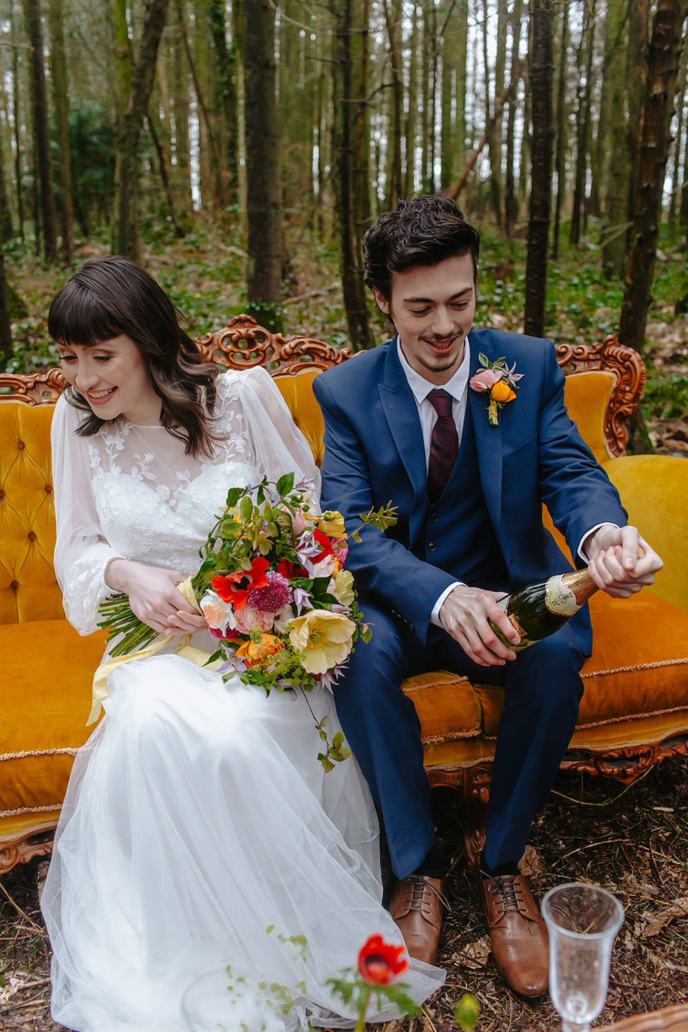 Groom Navy Blue Suit Rainbow Wedding Forest Holly Smith