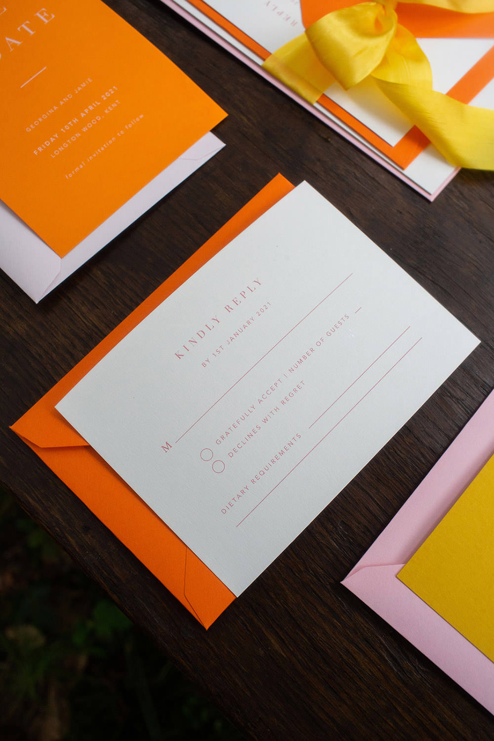 Yellow Orange Stationery Invite Invitation Rainbow Wedding Forest Holly Smith