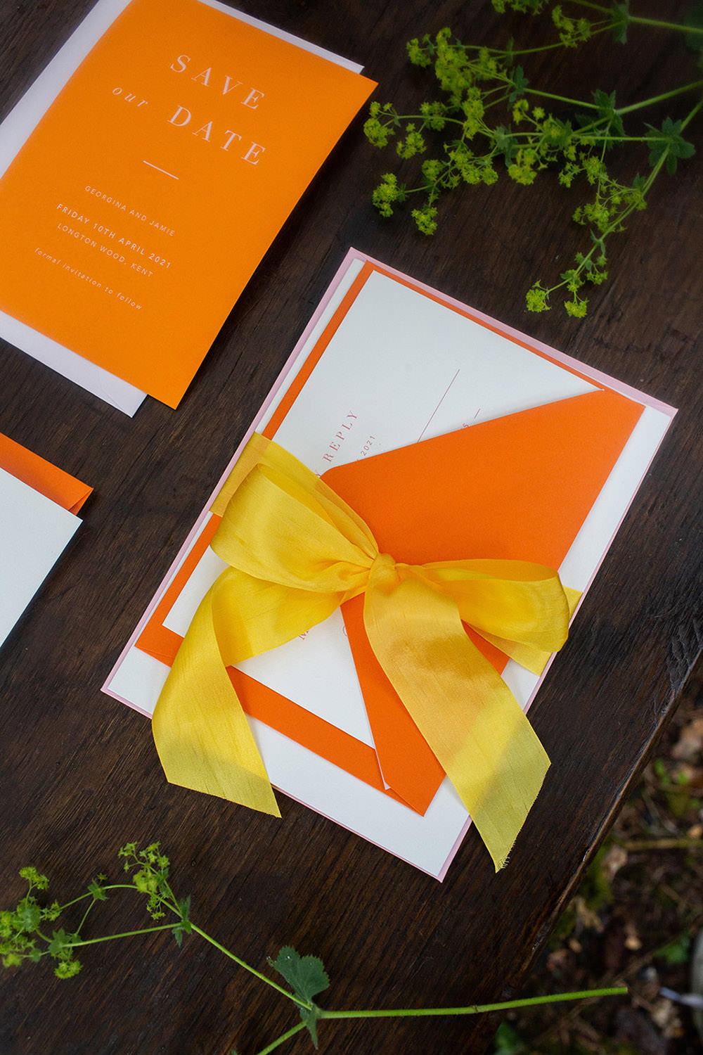 Yellow Orange Stationery Invite Invitation Rainbow Wedding Forest Holly Smith