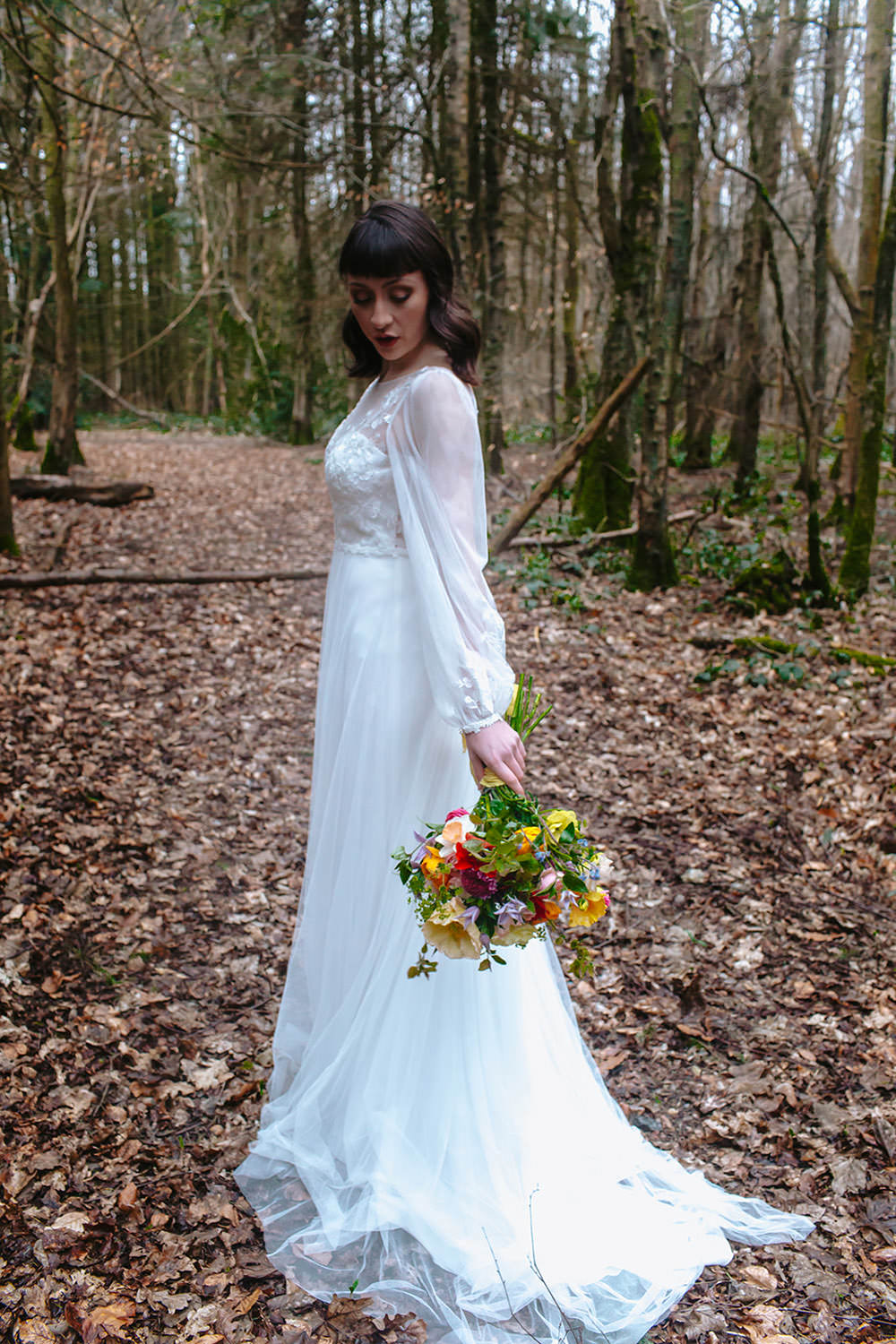 Bride Bridal Dress Gown Long Sleeves Rainbow Wedding Forest Holly Smith