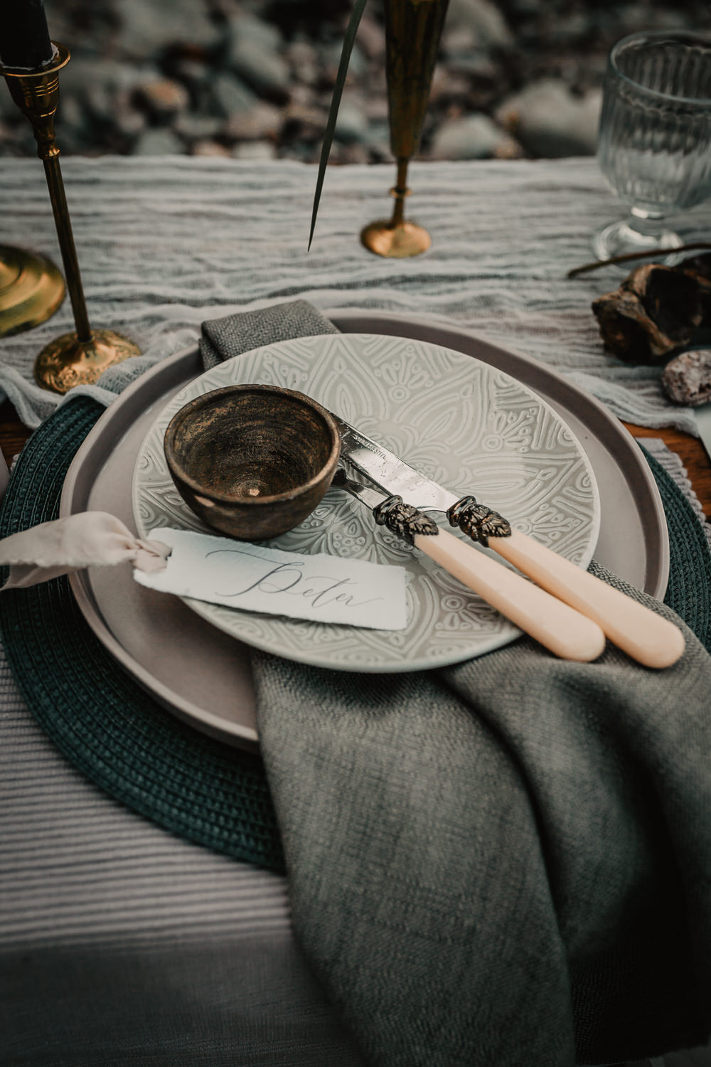 Place Setting Decor Calligraphy Place Name Somerset Elopement Charlie Britz Photography