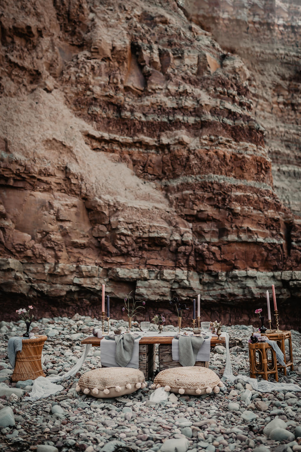 Wooden Pallet Seaside Beach Table Tablescape Decor Grey Candles Flowers Somerset Elopement Charlie Britz Photography