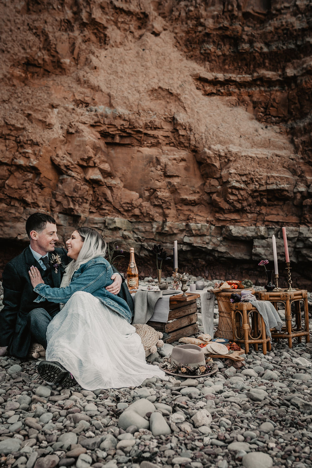 Wooden Pallet Seaside Beach Table Tablescape Decor Grey Candles Flowers Somerset Elopement Charlie Britz Photography