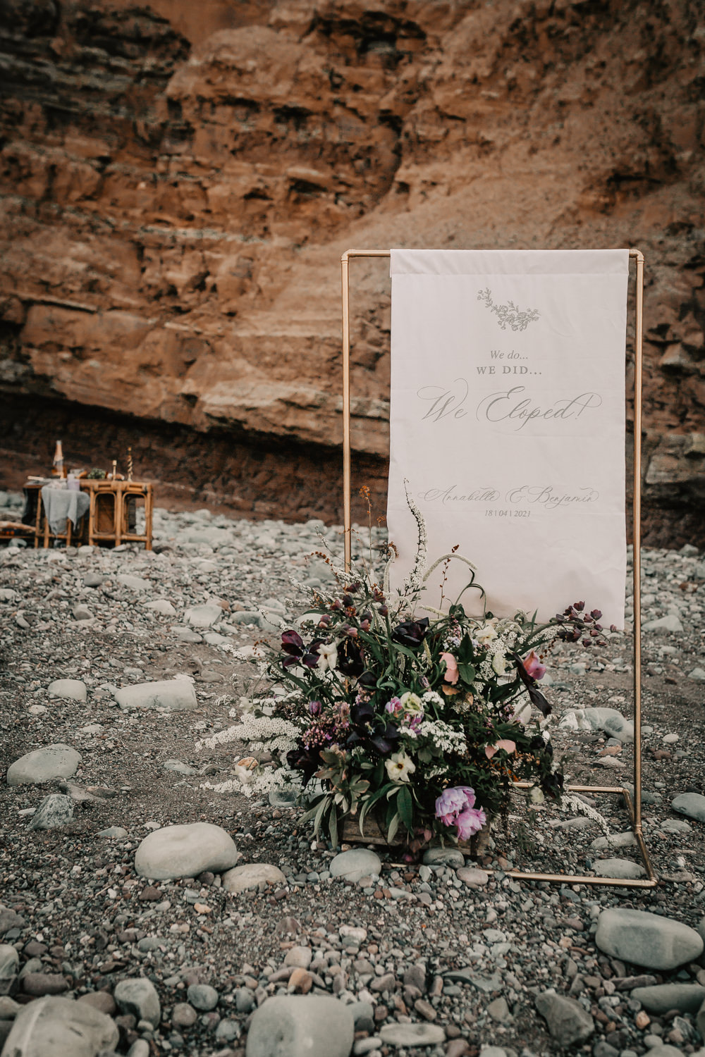 Banner Sign Fabric Flowers Somerset Elopement Charlie Britz Photography