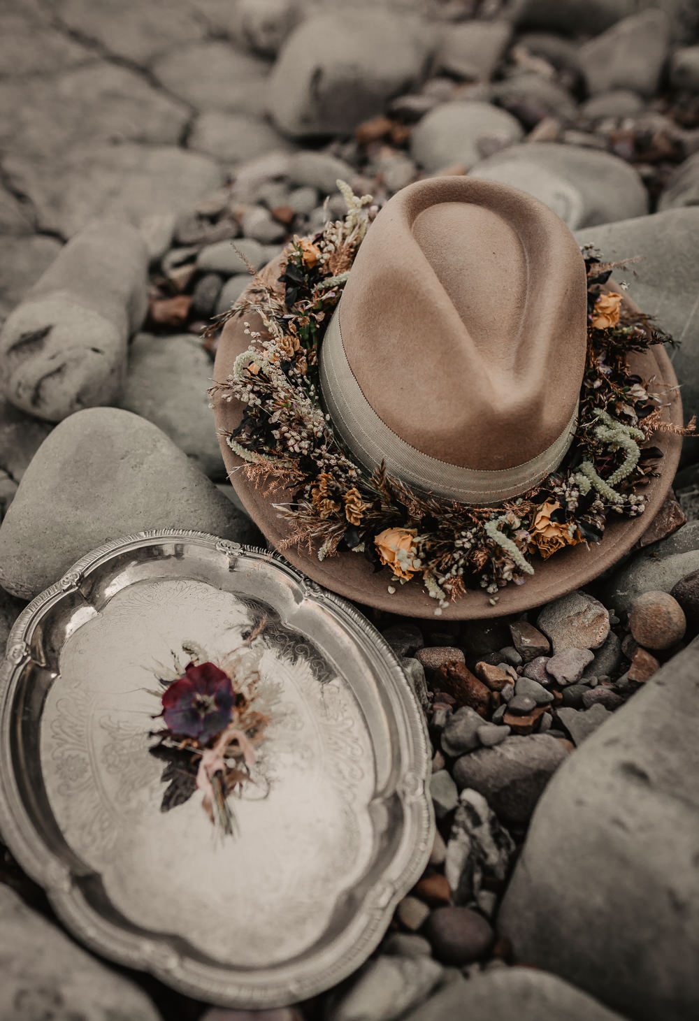 Bride Bridal Fedora Hat Flowers Buttonhole Somerset Elopement Charlie Britz Photography
