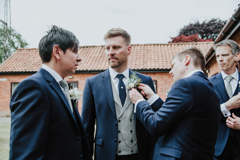 Groom Groomsmen Navy Suit Grey Waistcoat Wantisden Valley Wedding Beth Beresford Photography
