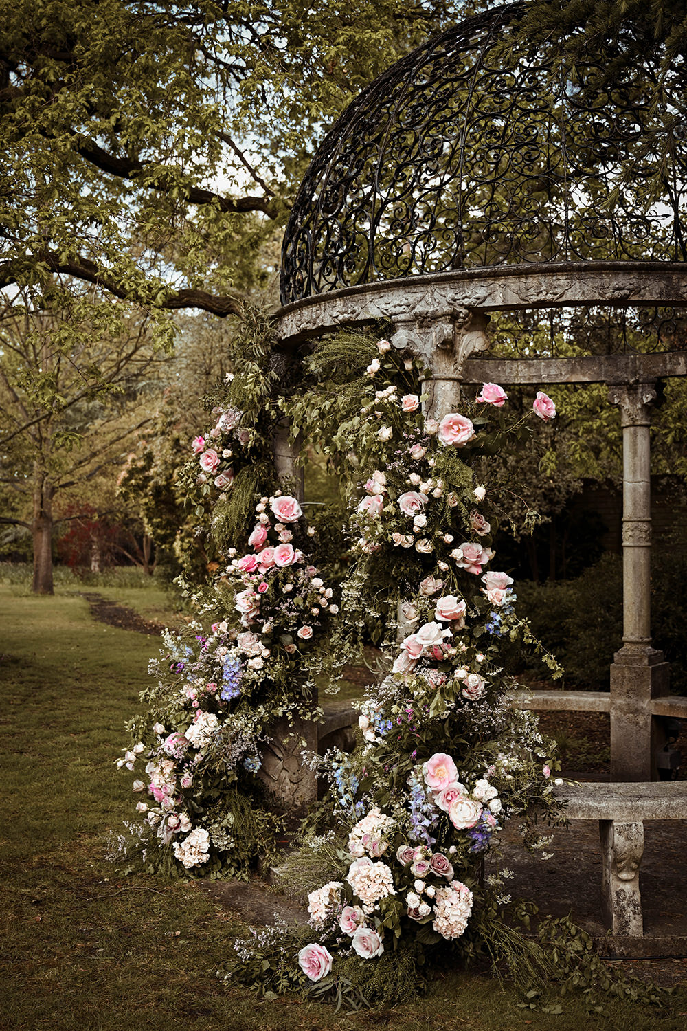 Flower Arch Backdrop Flower Installation Rose Pink Greenery Warren House Wedding Emily Montay