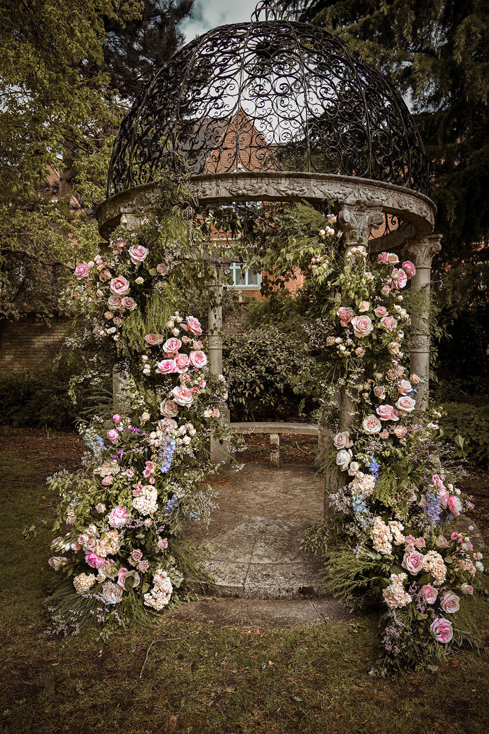 Flower Arch Backdrop Flower Installation Rose Pink Greenery Warren House Wedding Emily Montay